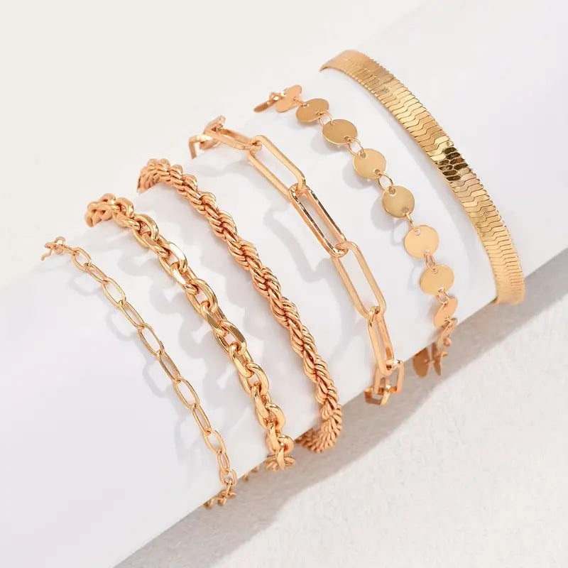 Six-Piece Fashion Bracelet Set with Snake Chain Design