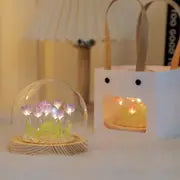 Tulip Flower Gift in Glass Dome with LED Light