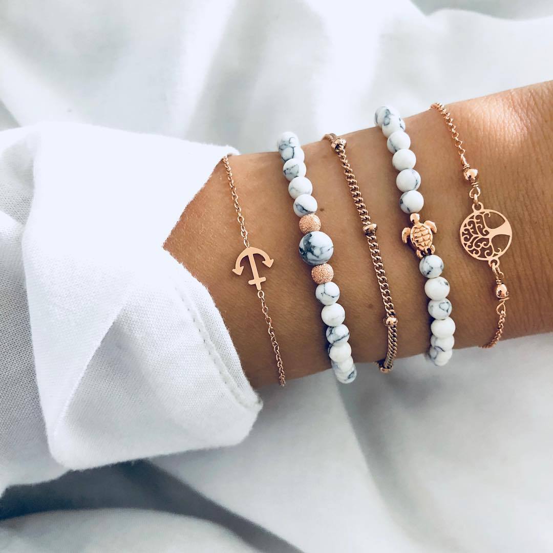 Beaded Chain Bracelet Set for Women