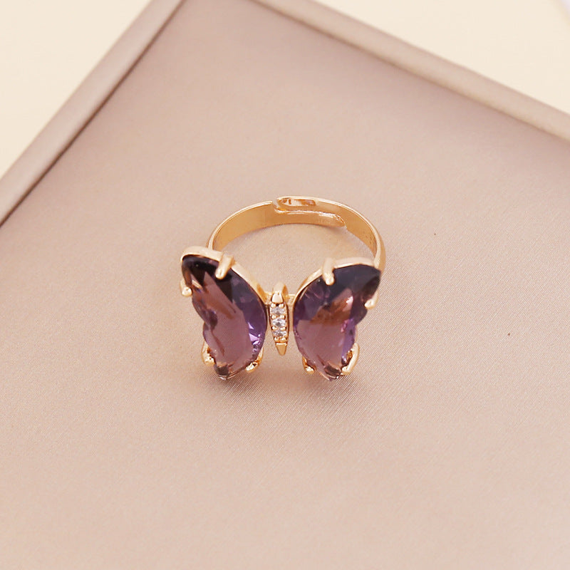 Adjustable Women's Zircon Butterfly Ring