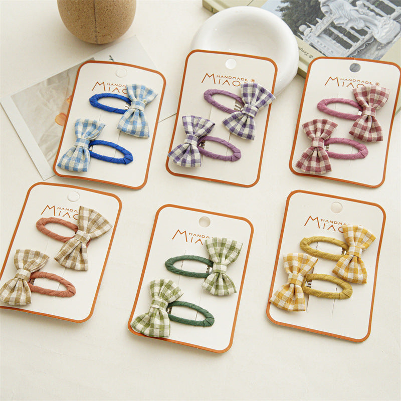 Summer Bowknot Plaid Hairpin Accessories for Girls