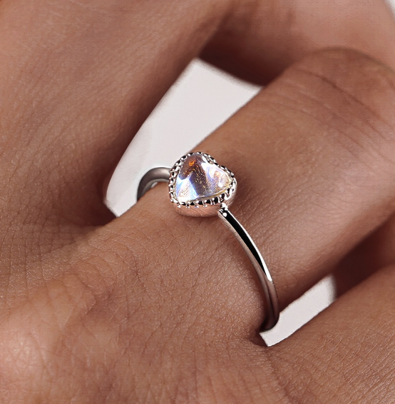 Aurora Moonstone Heart-shaped Love Ring