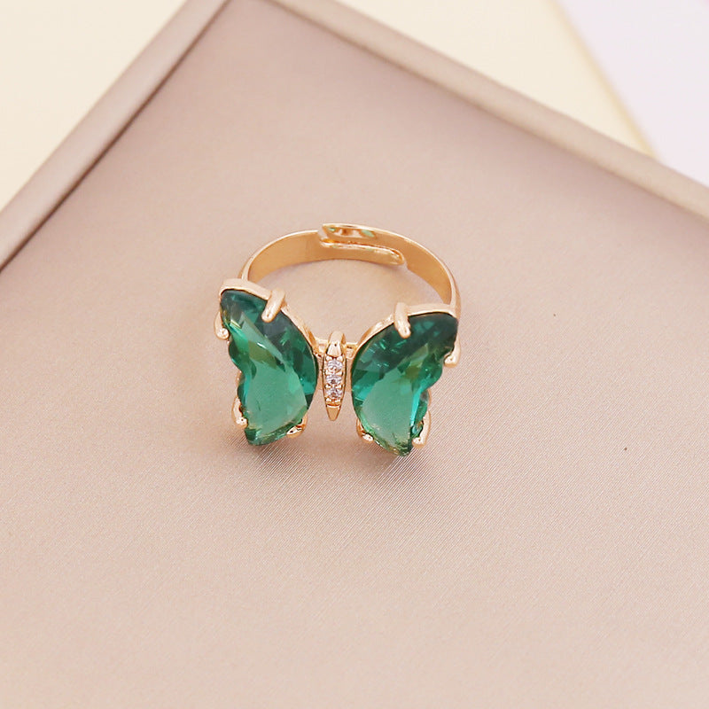 Adjustable Women's Zircon Butterfly Ring