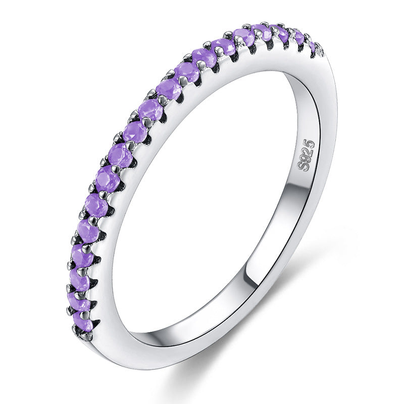 Simple Single Row Zircon Inlaid Diamond Ring