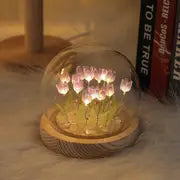 Tulip Flower Gift in Glass Dome with LED Light