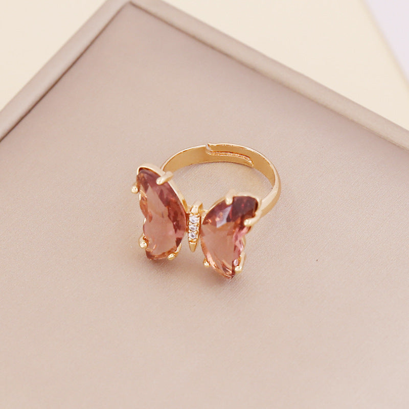 Adjustable Women's Zircon Butterfly Ring