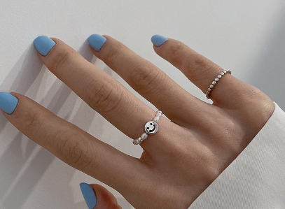 Sterling Silver Smiling Face Pearl Elastic Ring for Women