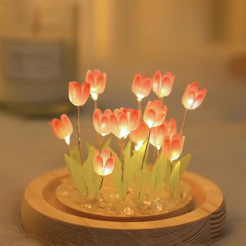 Tulip Flower Gift in Glass Dome with LED Light