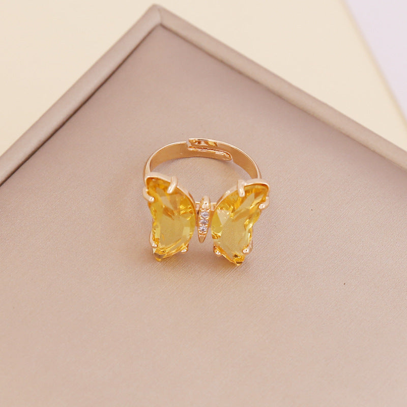 Adjustable Women's Zircon Butterfly Ring