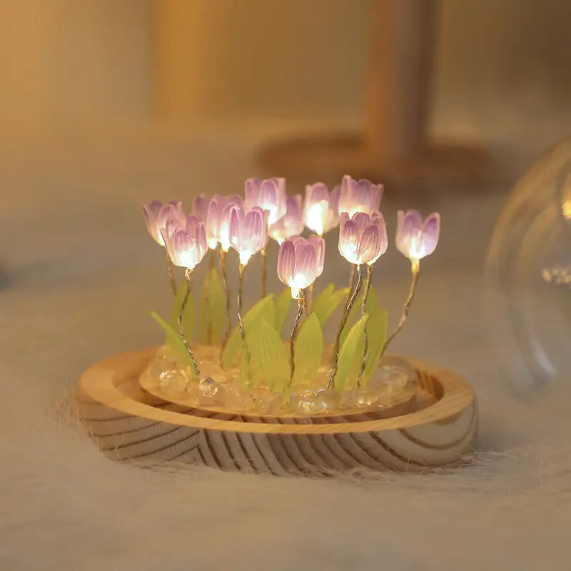 Tulip Flower Gift in Glass Dome with LED Light