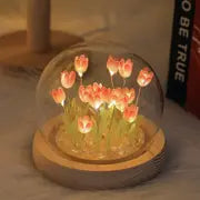 Tulip Flower Gift in Glass Dome with LED Light