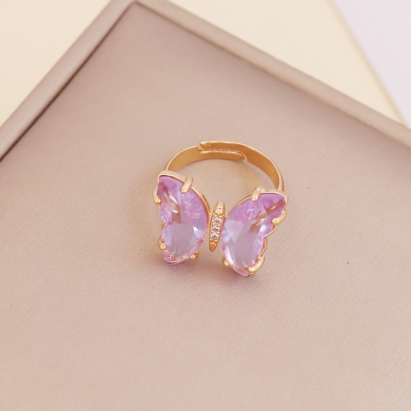 Adjustable Women's Zircon Butterfly Ring