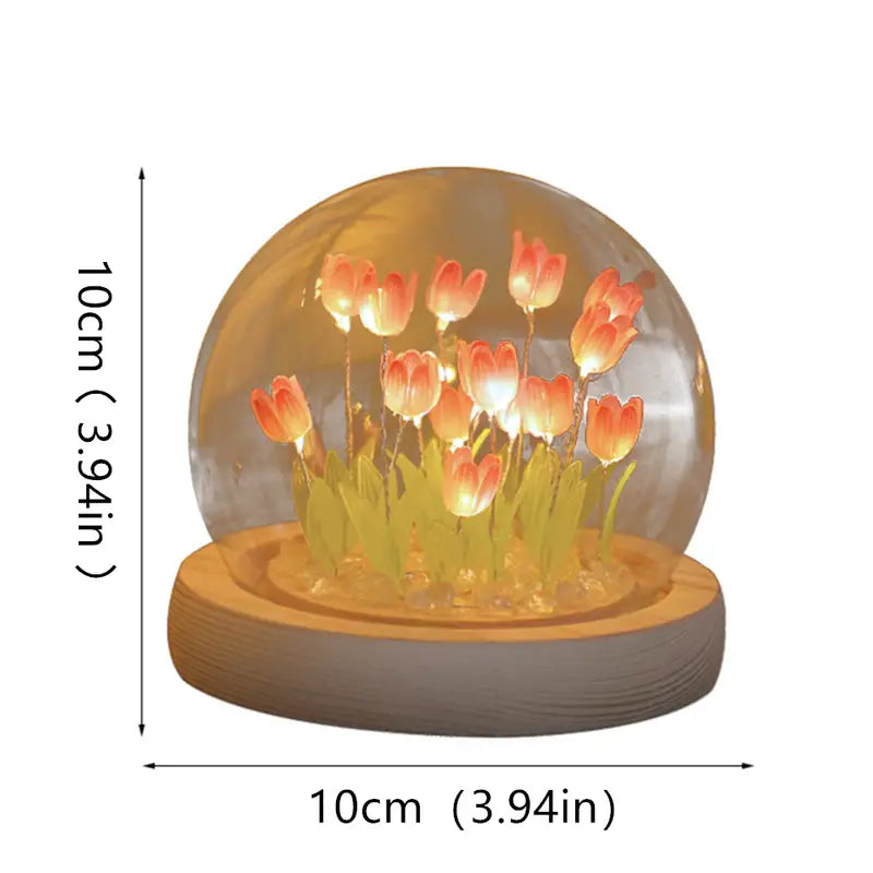 Tulip Flower Gift in Glass Dome with LED Light