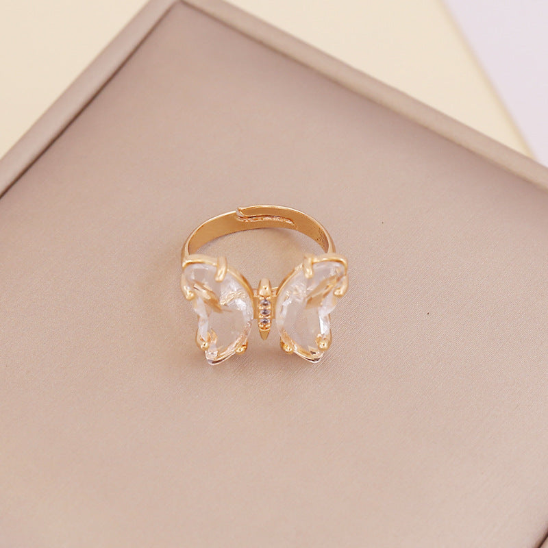 Adjustable Women's Zircon Butterfly Ring