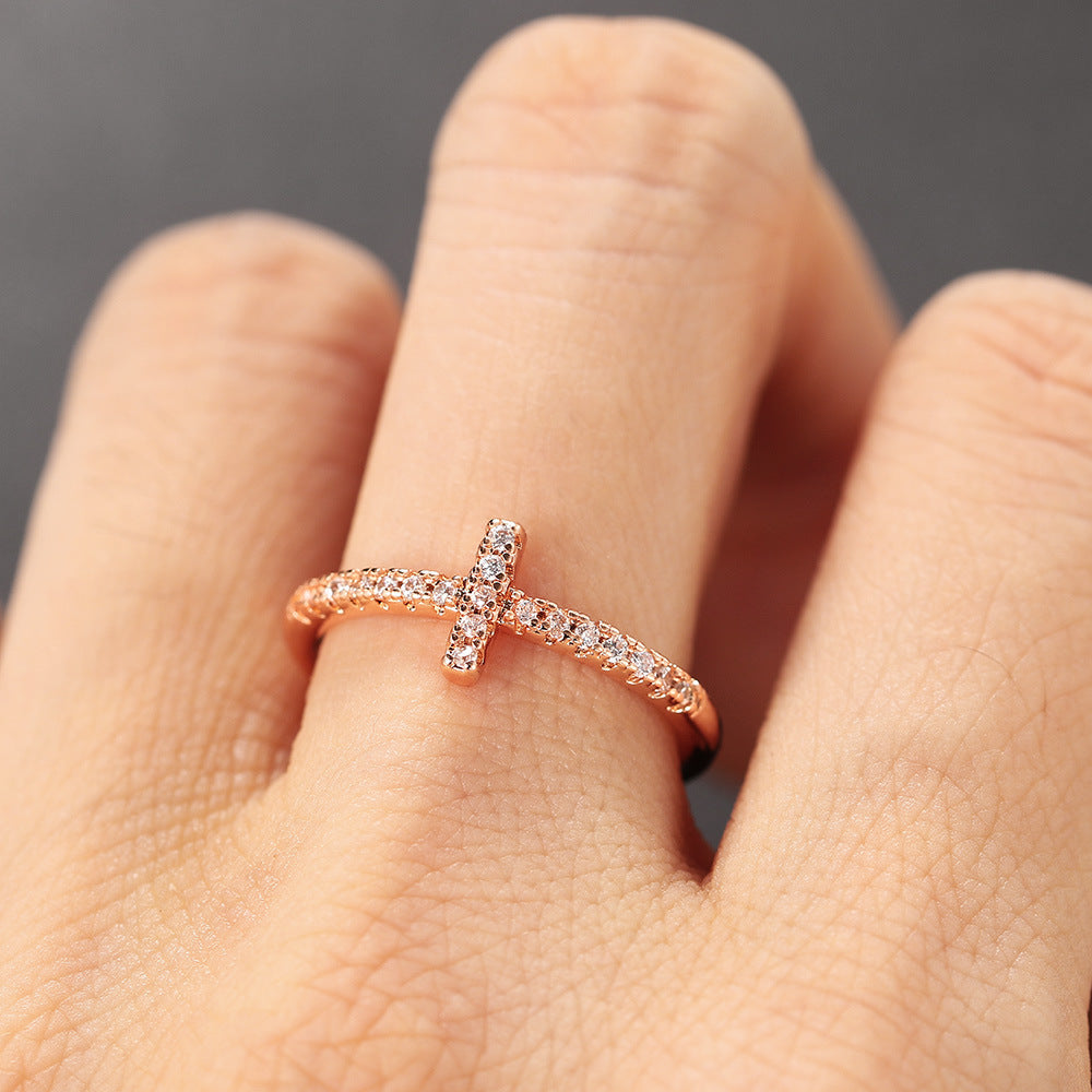 Cross Micro Set Zircon Ring