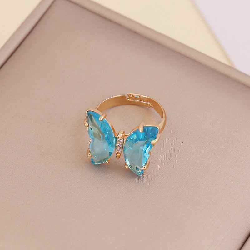 Adjustable Women's Zircon Butterfly Ring