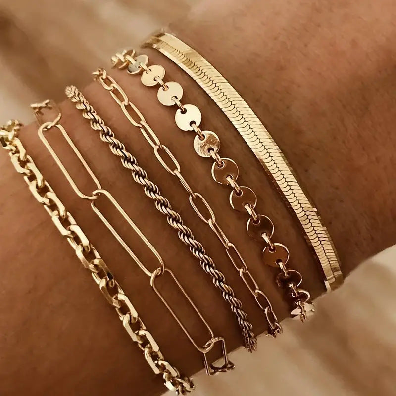 Six-Piece Fashion Bracelet Set with Snake Chain Design