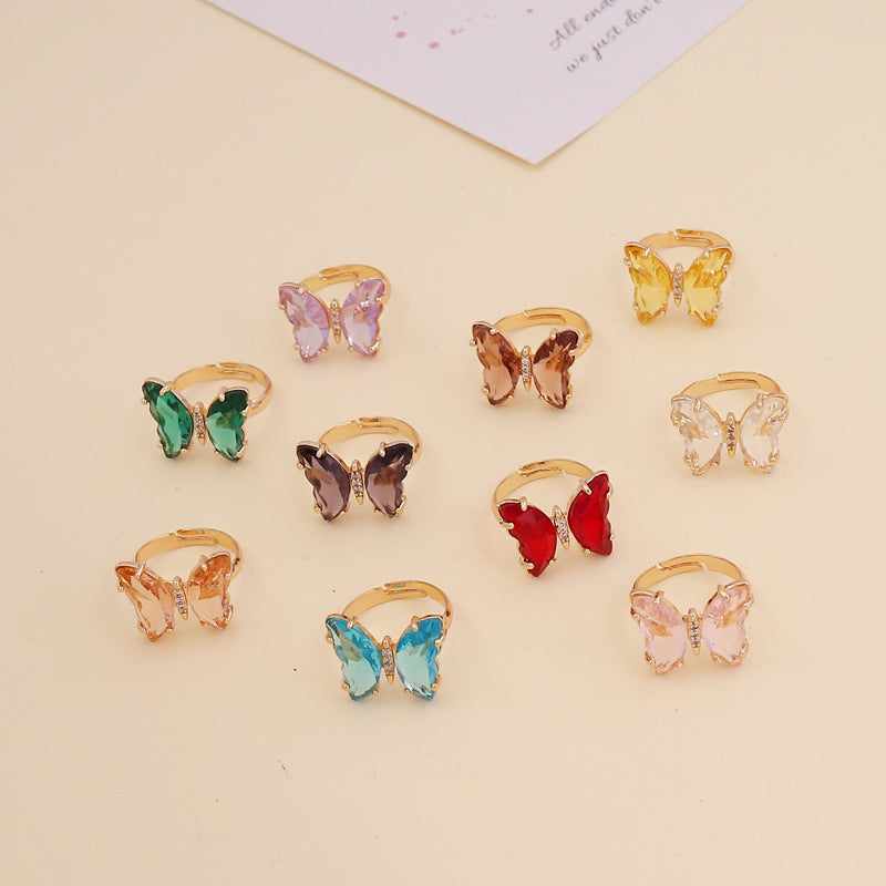 Adjustable Women's Zircon Butterfly Ring