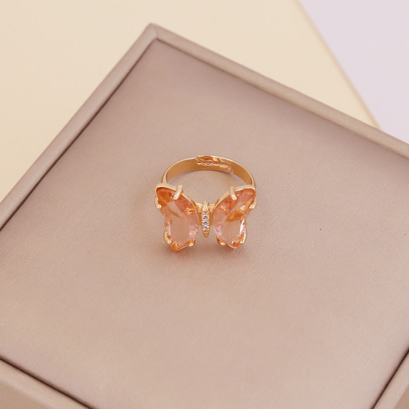 Adjustable Women's Zircon Butterfly Ring