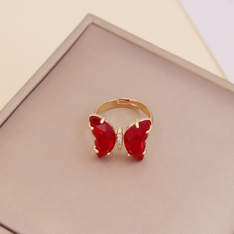 Adjustable Women's Zircon Butterfly Ring
