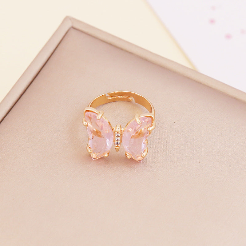 Adjustable Women's Zircon Butterfly Ring